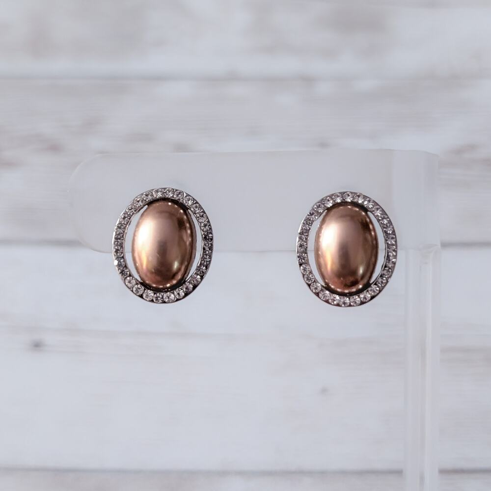Vintage Clip On Earrings Metallic Tone Center with Clear Gem Halo Elegant
